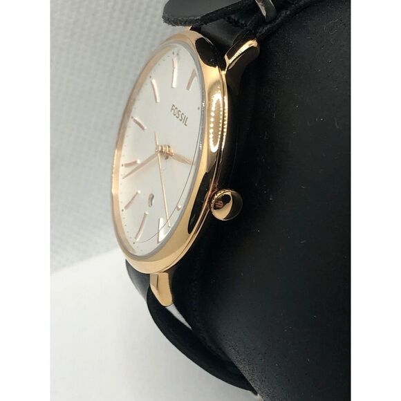 Fossil ES4474 Women's Black Leather Analog White Dial Quartz Wrist Watch OP374 - Picture 2 of 9